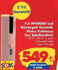 YUİ WHD060 LED GÖSTERGELİ SERAMİK PLAKA KABLOSUZ SAÇ ŞEKİLLENDİRİCİ
